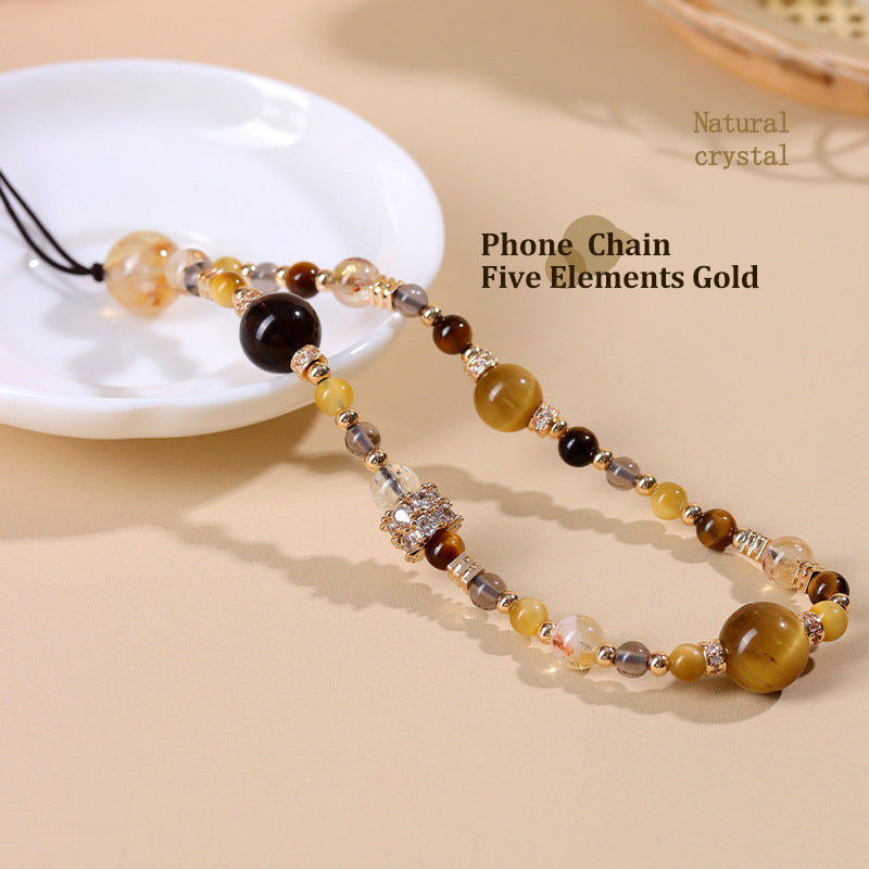 Fengshui chain | Five Elements Gold Natural Crystal Mobile Phone Chain