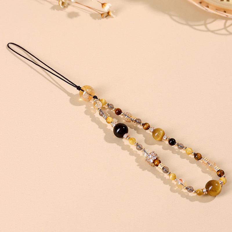 Fengshui chain | Five Elements Gold Natural Crystal Mobile Phone Chain