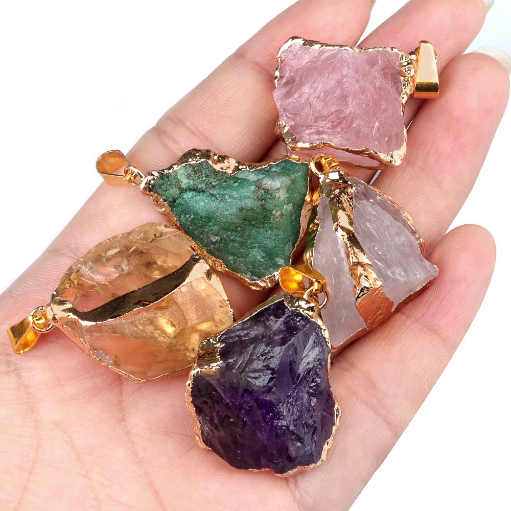 Fengshui Pendant |25-35mm Irregular Shape Natural Stone Crystal Necklaces Pendant Gold Color Wrap Charms for Jewelry Making DIY Earrings Accessory