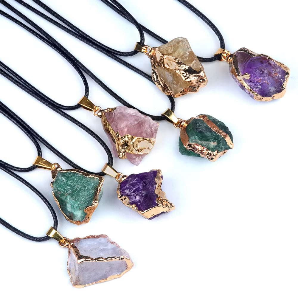 Fengshui Pendant |25-35mm Irregular Shape Natural Stone Crystal Necklaces Pendant Gold Color Wrap Charms for Jewelry Making DIY Earrings Accessory