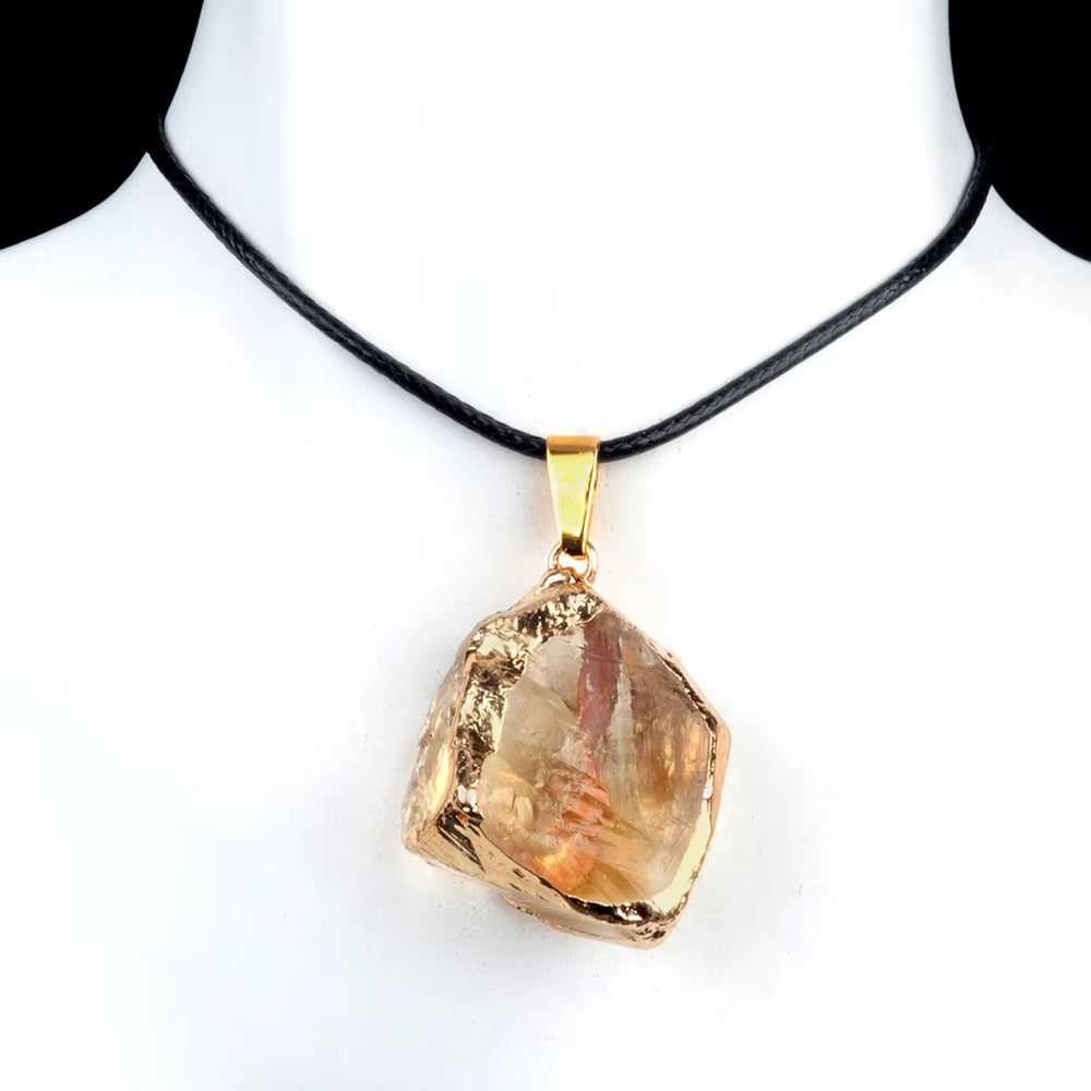 Fengshui Pendant |25-35mm Irregular Shape Natural Stone Crystal Necklaces Pendant Gold Color Wrap Charms for Jewelry Making DIY Earrings Accessory