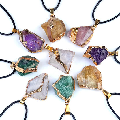 Fengshui Pendant |25-35mm Irregular Shape Natural Stone Crystal Necklaces Pendant Gold Color Wrap Charms for Jewelry Making DIY Earrings Accessory