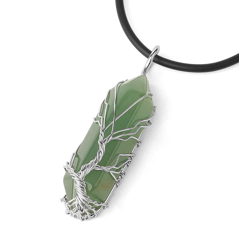 Fengshui Necklace | Natural Crystal Pendant Hexagonal Silver Color Life Tree Wire Wrap Quartz